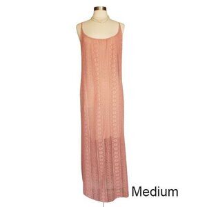 Sanctuary Womens Sleeveless Maxi M Peach Sheer Lace Long Slip Dress Boho Chic